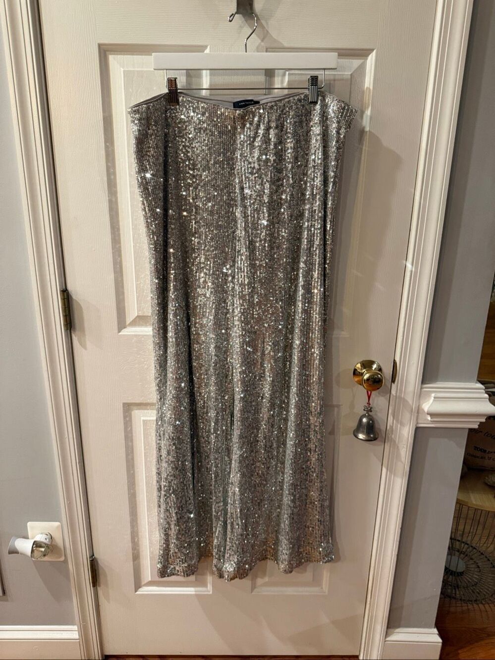Ann Taylor Silver Sequin Side Zip Party Pants Formal sz 18 EUC
